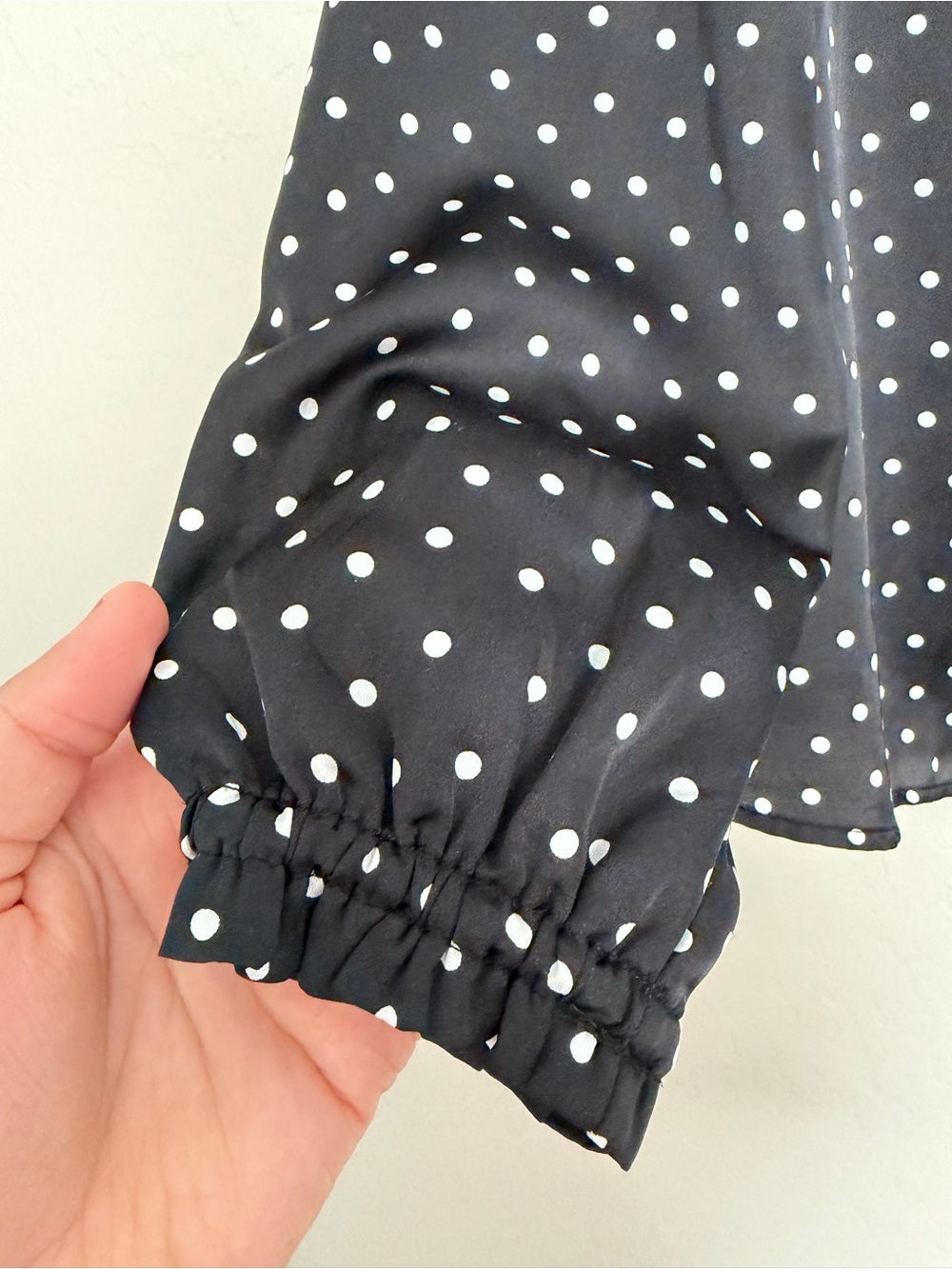 LOFT Black and White Polka Dot Ruffle-Neck Blouse - Picture 2 of 5
